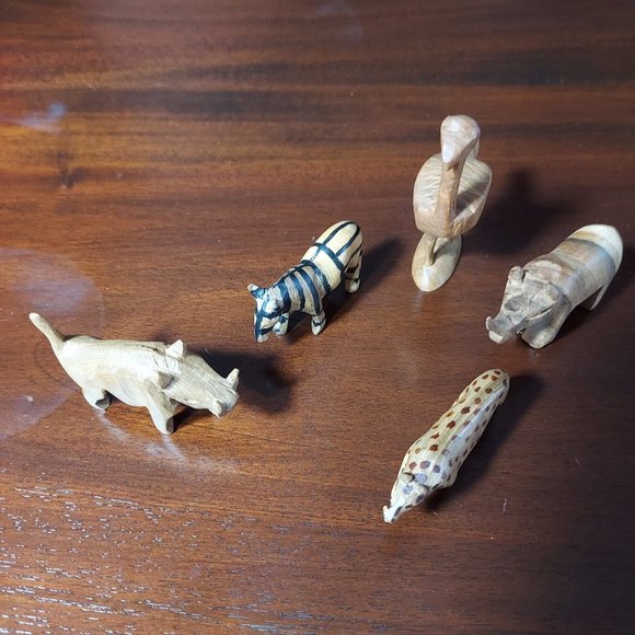 10 Piece Lot African Kenyan Small Wooden Hand Carved Safari Animals Vintage Cute - Picture 4 of 8
